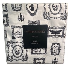 Cynthia Rowley Halloween KING Sheet Set Black White Haunted Portraits 4Pc Cotton
