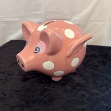 Bombay Winged Pink Polka Dotted Pig Piggy Bank W/Stopper Vtg