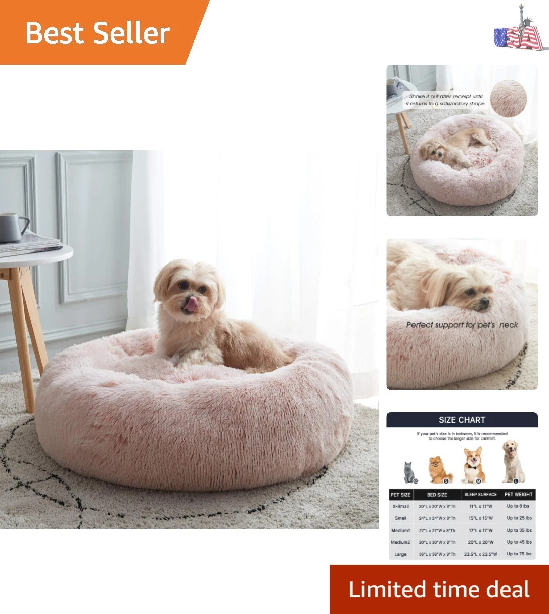 Luxury Fluffy Pet Bed - Anti-Anxiety Donut Cuddler for Dogs & Cats (20-30 inch)