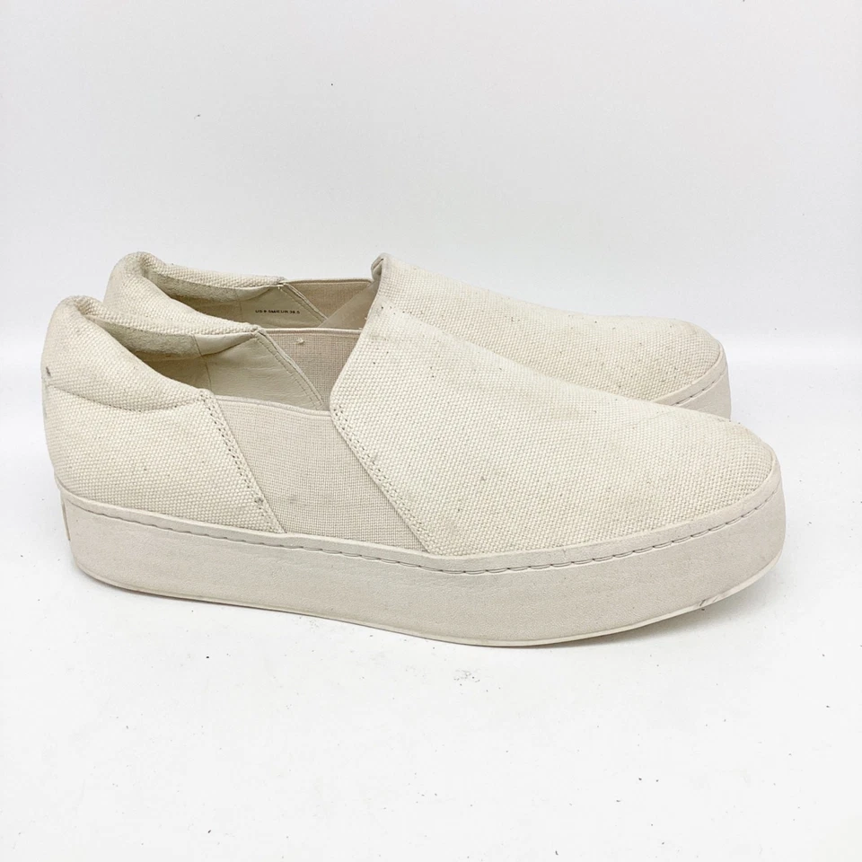 Zapatilla deportiva sin cordones Vince Warren Platform lona crema talla 9,5 M para mujer Foto 3 de 4