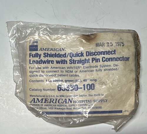 Vintage 1975 American Hospital Fully Shielded Leadwire 65330-100 40 Inch Green - Picture 3 of 8