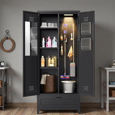 71" Metal Garage Storage Cabinet with Pegboard  Lights, Adjustable Shelves