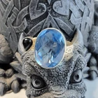 Vintage Periwinkle Blue Quartz Ring Faceted Oval with Onyx Silver 925 Size 6-7