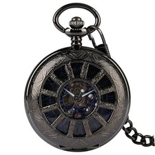 Retro Hollow Case Blue Roman Number Skeleton Manual Mechanical Pocket Watch Gift