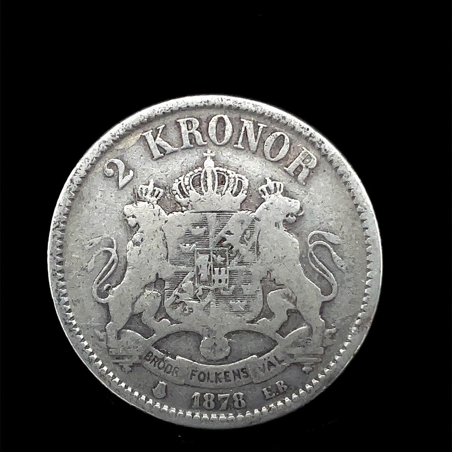 1878 EB SWEDEN 2 Kronor OSCAR II .800 Silver Coin KM #749 Rare Date. - Image 4 of 4
