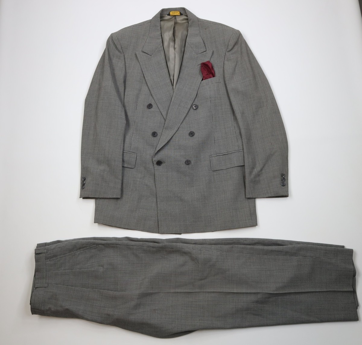 Vtg 80s 90s Mens 46L 2 Piece Double Breasted Suit Wedding
