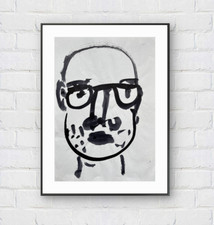 Mitsi B Kral Original Minimal Abstrakt Portrait Gemälde Tusche Gesicht A4