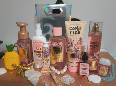 Bath & Body Works Costa Rica Pink Pineapple Sunrise 8 pc set with Pocketbac hol