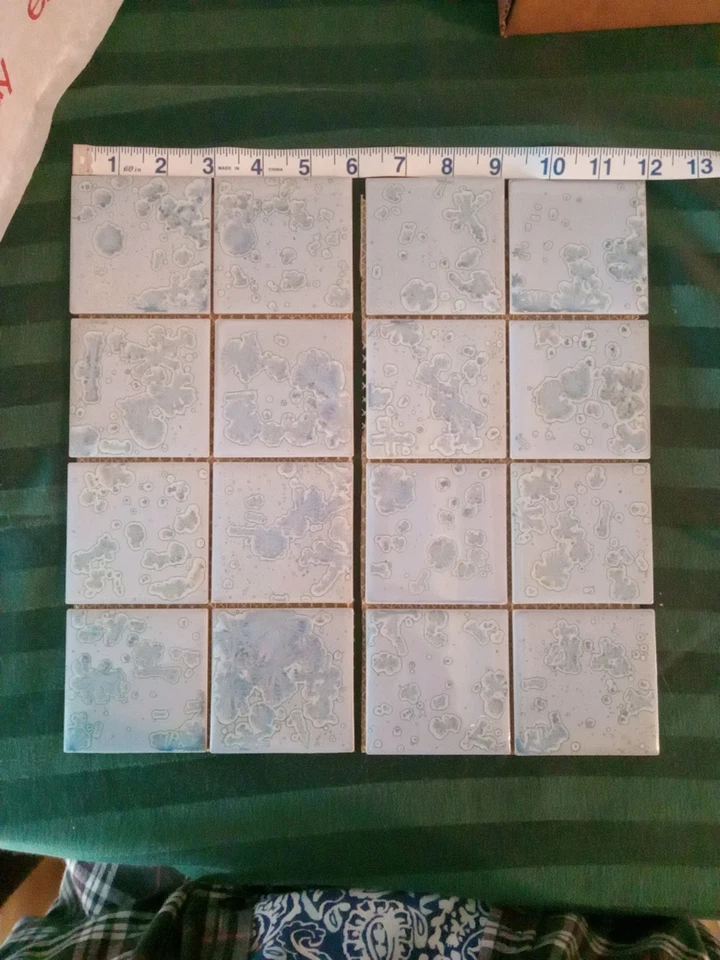 Azulejo de pared de cerámica 3x3 azul con diseño azul/rosa resaltado abstracto lote de 16 Foto 2 de 4