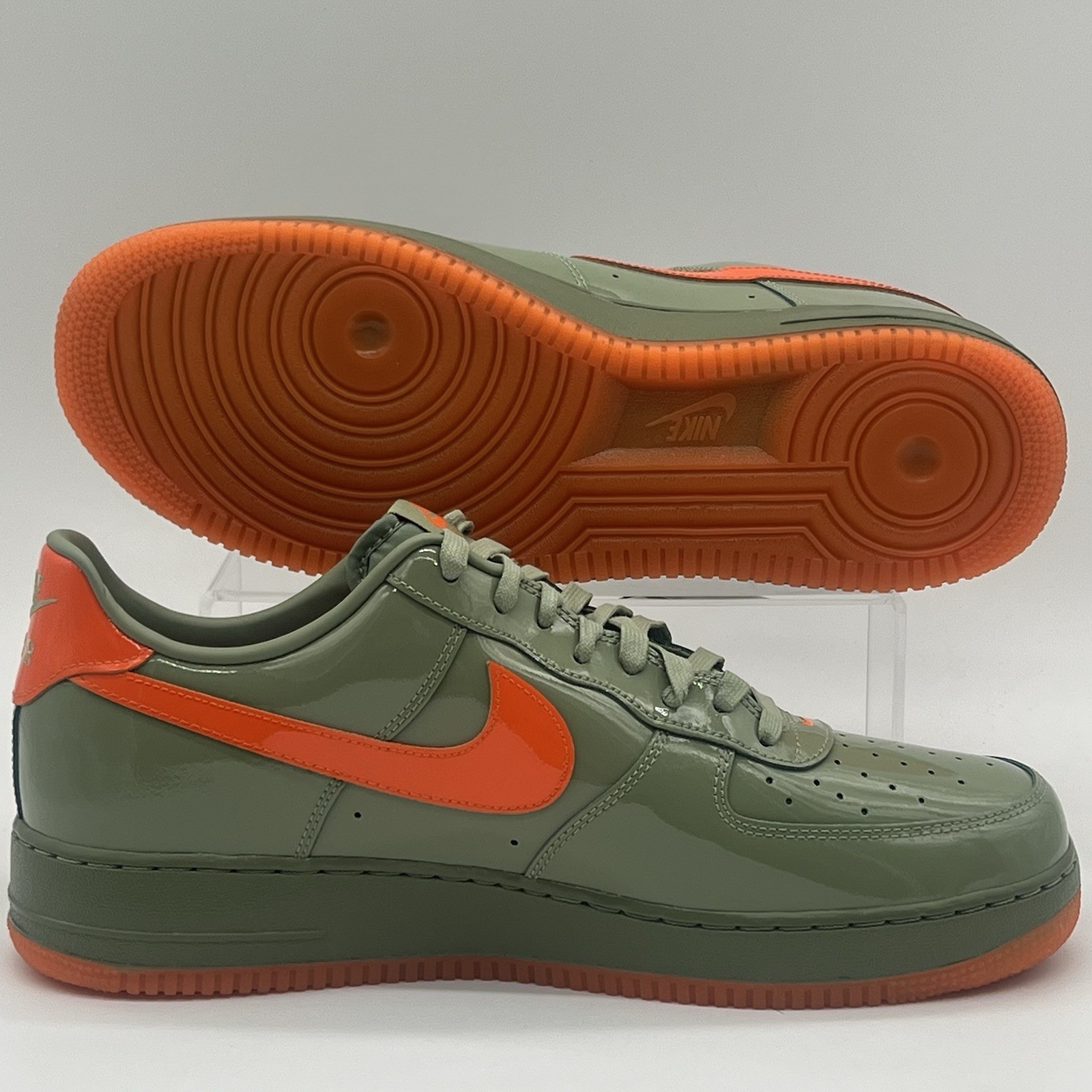 Mens Size 13 Nike Air Force 1 '07 Premium Oil Green Orange Sneakers HJ9118 386