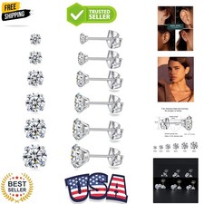 6 Pairs Stud Earrings Set, Hypoallergenic Cubic Zirconia Earrings 316L Stainl...