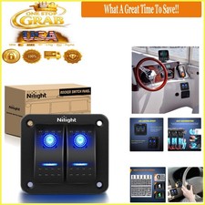 2-Gang Blue LED Rocker Switch Panel Waterproof 12V/24V for Car Boat Marine