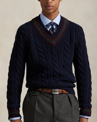 Polo Ralph Lauren Men's ''RL'' Cable-Knit Wool-Cashmere Cricket Sweater $448 - L