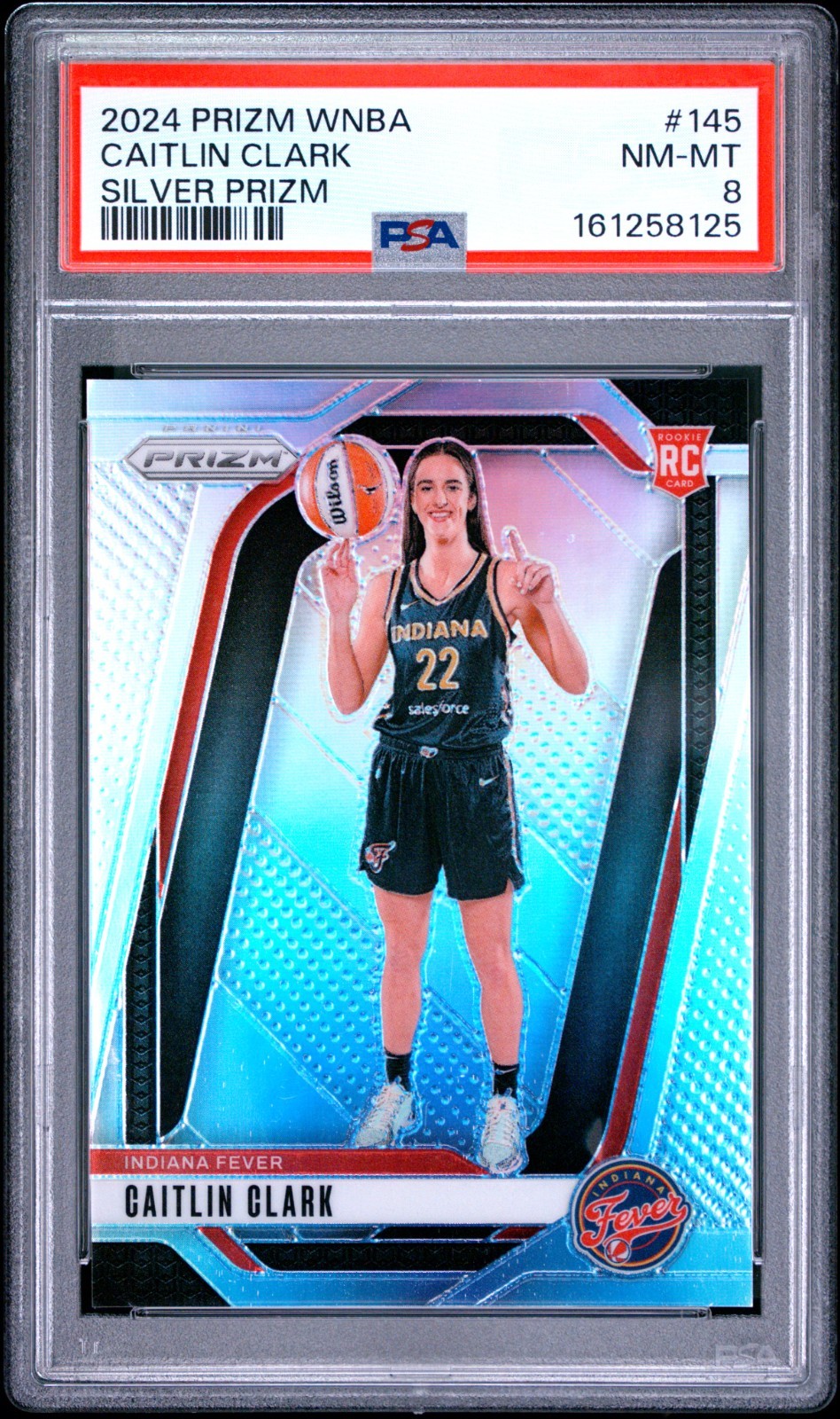 CAITLIN CLARK 2024 PRIZM WNBA SILVER RC #145 PSA 8 NM-MT FEVER IOWA #161258125