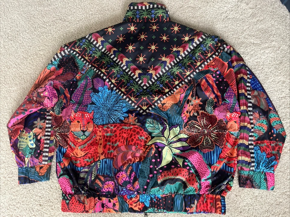 Chaqueta cortavientos Farm Rio para mujer XL cremallera completa fresca leopardos artística ligera Foto 2 de 4