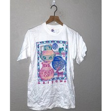 Vintage Arizona Shirt Native American Art Western Graphic White Medium Tee