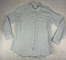 Gap Boyfriend Fit Button Up Shirt Womens Sz L Tall Green 100% Linen Long Sleeve