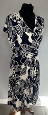 JANE AUSTIN Wrap Over V-Neck Dress NWT Cap Sleeve Tie Belt Navy Cream Occasion