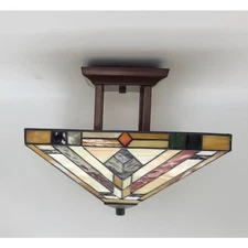Tiffany Style Stained Glass Semi-Flush Mount Ceiling Light Classical Mission   