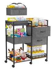 Baby Storage Cart with Drawers, Baby Diaper Caddy Organizer with Removable Di...