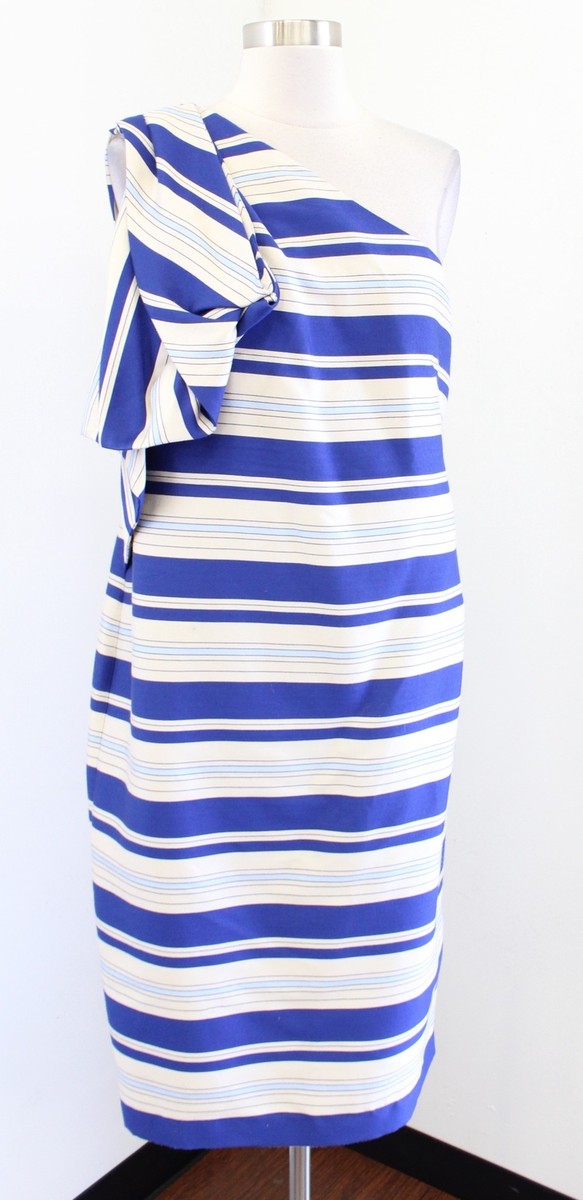 banana republic one shoulder striped dress Banana Republic Womens Blue Striped One Shoulder Ruffle Dress Size 12  Sheath