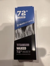 Blue sport Titanium, 72” Waxed Hockey Laces, White/Black, Molded Tip, Free Ship