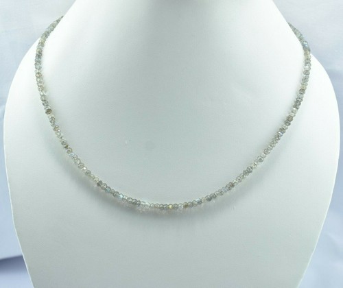 AAA Labradorite Rondelle Gemstone Faceted Beaded Necklace 925 Sterling Silver - Picture 4 of 6