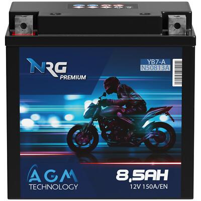 NRG YB7-A AGM Motorradbatterie 8,5Ah 12V 150A/EN 50813 12N7-4A CB7-A FB7-A 8Ah