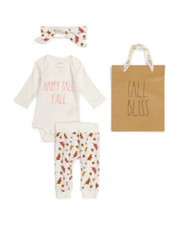 Rae Dunn Baby 3-6 months Happy Fall Body Suit Pant Set W/ Headband  Gift Bag