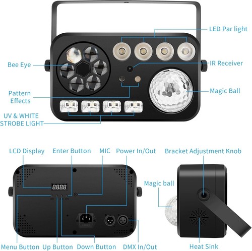 Professional 5-in-1 DJ Party Lights - Remote & Sound Activated for Performances - Picture 8 of 9