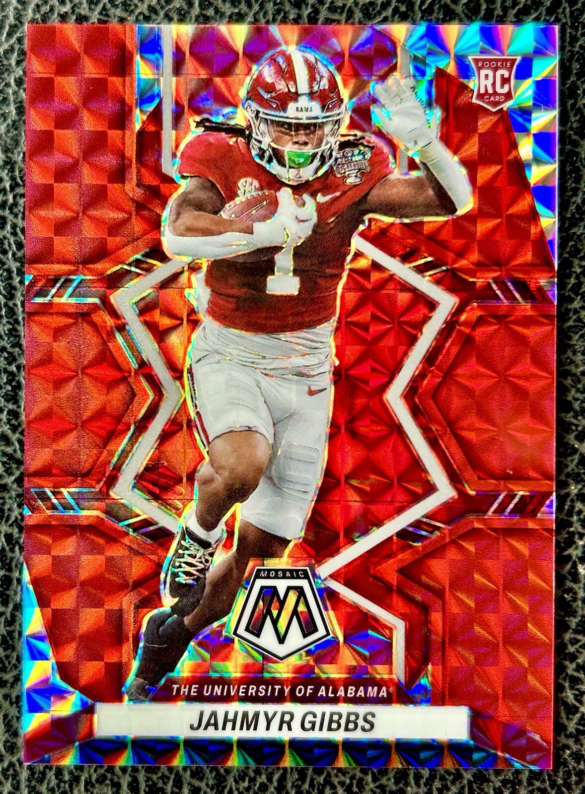 2023 Panini Mosaic DP Jahmyr Gibbs (RC) /99 Red Mosaic. Sharp!