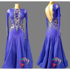 B8933 women ballroom Specialty Waltz Tango standard dress UK 8 US 6 blue sleeve