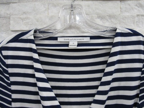 Diane von Furstenberg DVF New Julian Two Navy Blue Striped Knit Wrap Dress 10 - Picture 5 of 9
