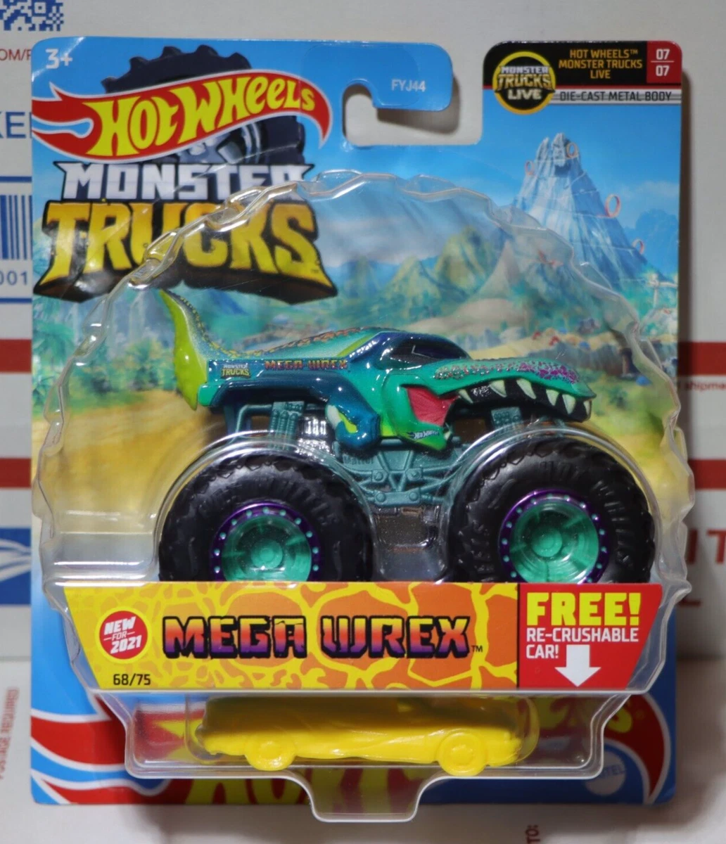 Hot Wheels Monster Trucks Mega Wrex, 1:64 Scale with Re-Crushable 68/75