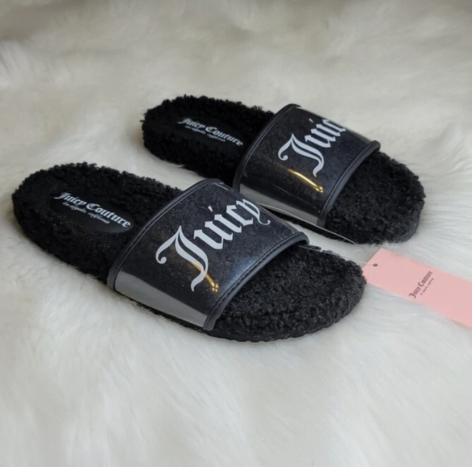 Juicy Couture Women’s Size 10 Saga Black Fuzzy Sherpa Slide Sandals New With Tag - Image 3 of 4