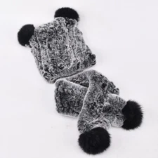 Winter New Children's Fur Hats Scarf Real Rex Rabbit Fur Cap Winter Headwear