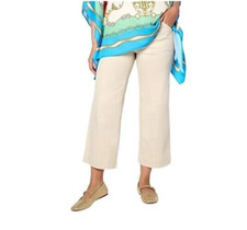 Belle by Kim Gravel Tall TripleLuxe Twill Wide Leg Cropped Pants Sand Bar 2T A63