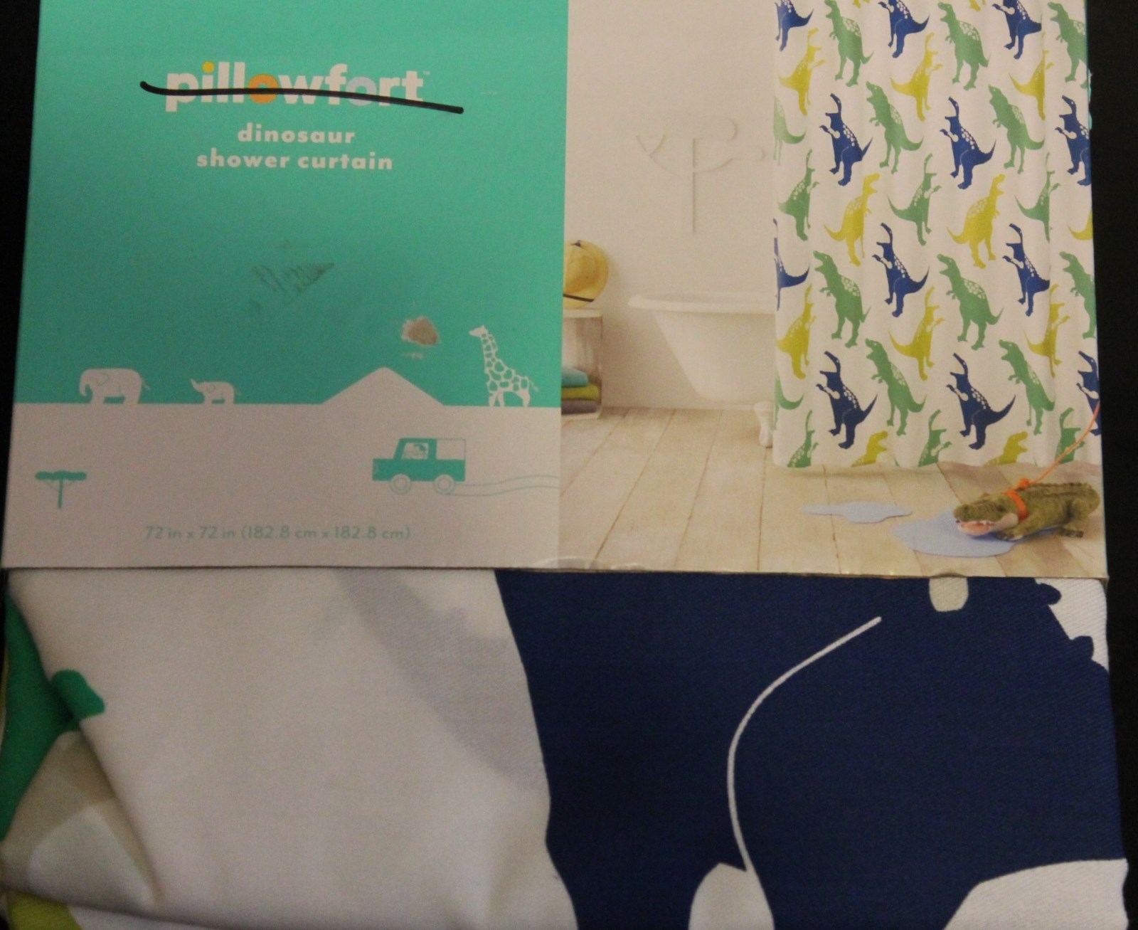 Pillowfort Dinosaur Fabric Shower Curtain kids boys bath 72x72 new w/o