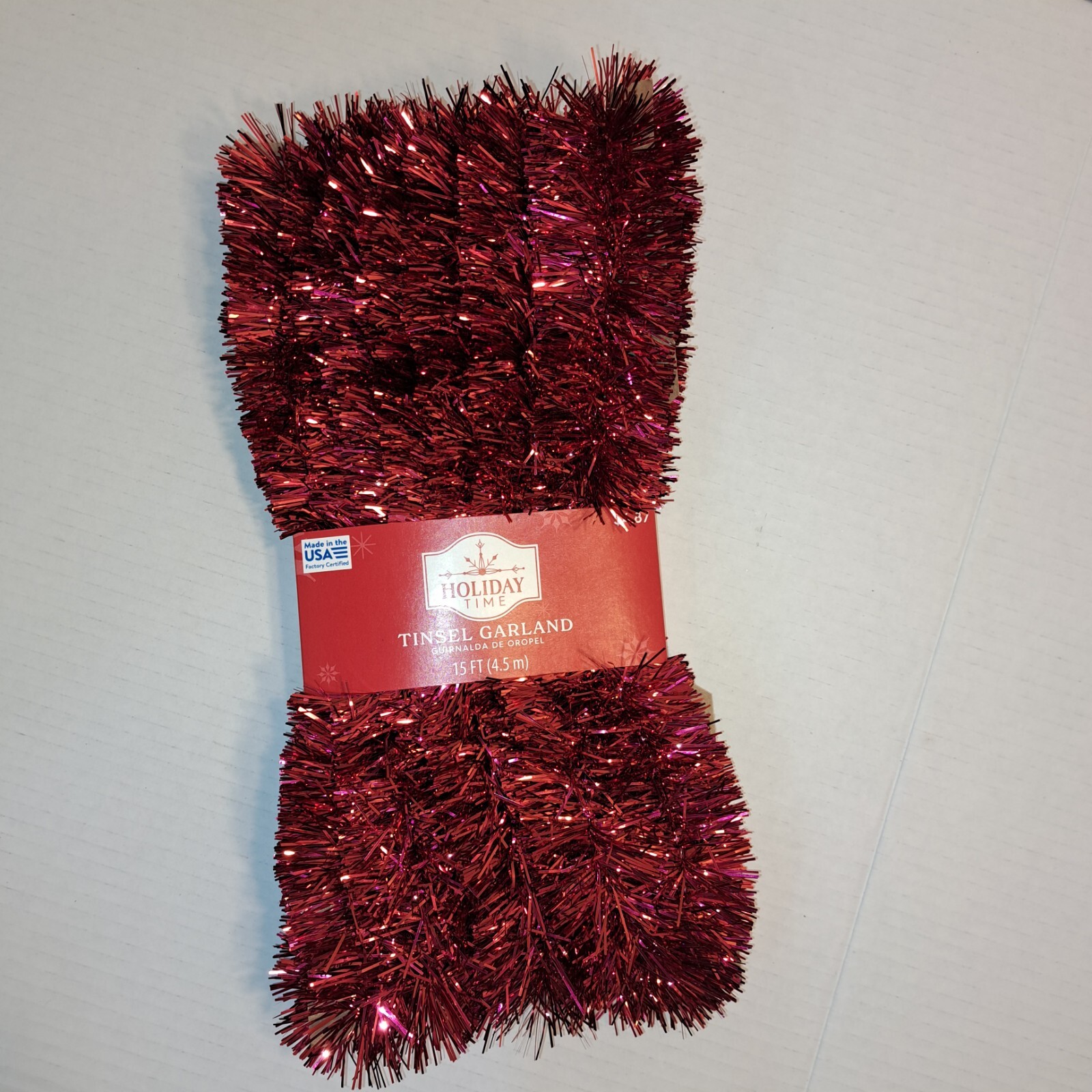 1 PK 15ft Red Tinsel Garland Christmas Valentine's Day Home Decor Party Supply
