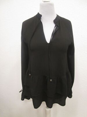 Tigha Bluse Tunika Langarm V-Ausschnitt schwarz Gr.S (M1980-07)
