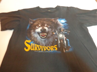 Vintage 3D Emblem T Shirt Survivors Easyriders Trim Leathers 90s Motorcycle Wolf
