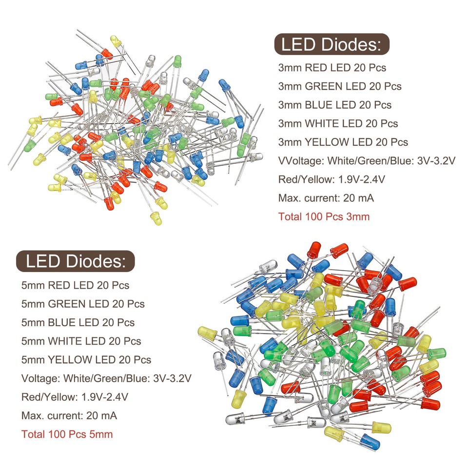 1490Pcs Electronics Component Assortment Kit Metal Film Resistors LED ...