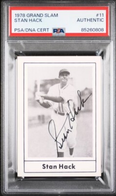 1978 GRAND SLAM #11 STAN HACK POP 8 PSA AUTHENTIC DNA AUTO