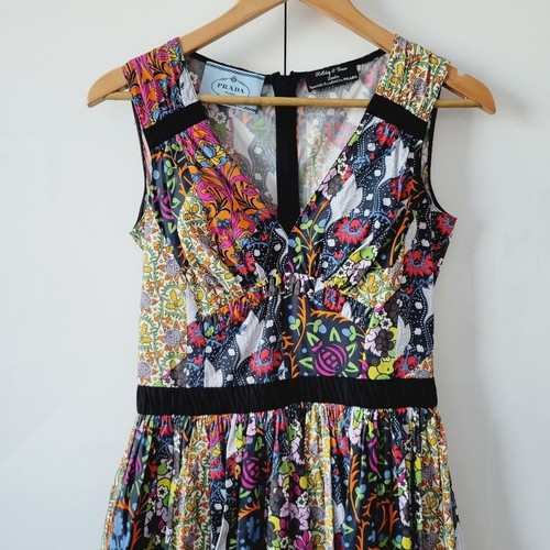 Prada Hollyday and Brown Floral Paisley Mixed Pattern Dress, Italian Size 40 - Picture 3 of 13