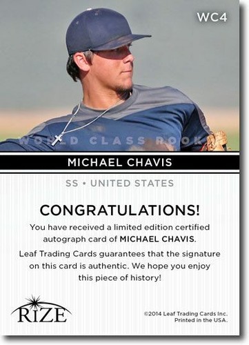 MICHAEL CHAVIS 2014 Rize Rookie Autograph BLACK AUTO WORLD CLASS RC #/50 - Picture 2 of 2