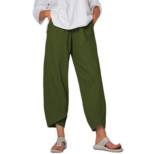 Summer Womens Ladies Cotton Linen Baggy Casual Harem Pants Trousers Plus Size - Picture 3 of 12