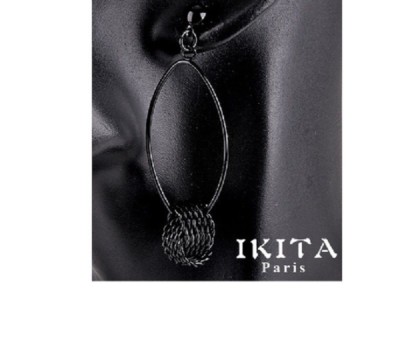 Boucles D'oreilles Pendantes Ultralégères Ikita - Ovale, Anneaux Suspendus Noir - 6cm - Neuf