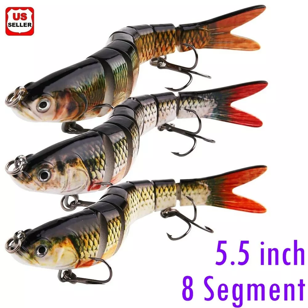 Fishing Lures 8-Segments Fish Bass Minnow Swimbait Tackle Hook Lure Crank  Bait