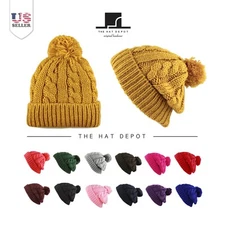 Beanie Hat - Winter Hat Thick and Warm Pom Pom Fleece Lined Beanie 3030
