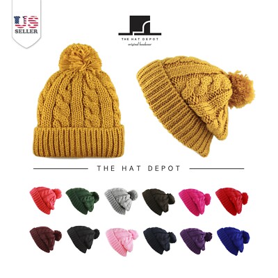 Beanie Hat - Winter Hat Thick and Warm Pom Pom Fleece Lined Beanie 3030
